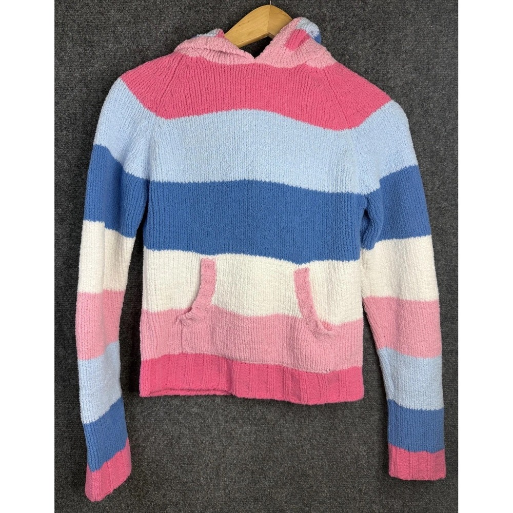 Energie Fuzzy Chenille Pullover Hoodie Juniors Size XL Multicolor Striped Y2K